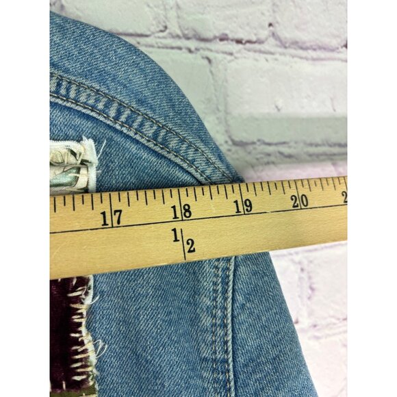 Express Altered Hand Embroidered Upcycled Patched Denim Jacket - Picture 10 of 15
